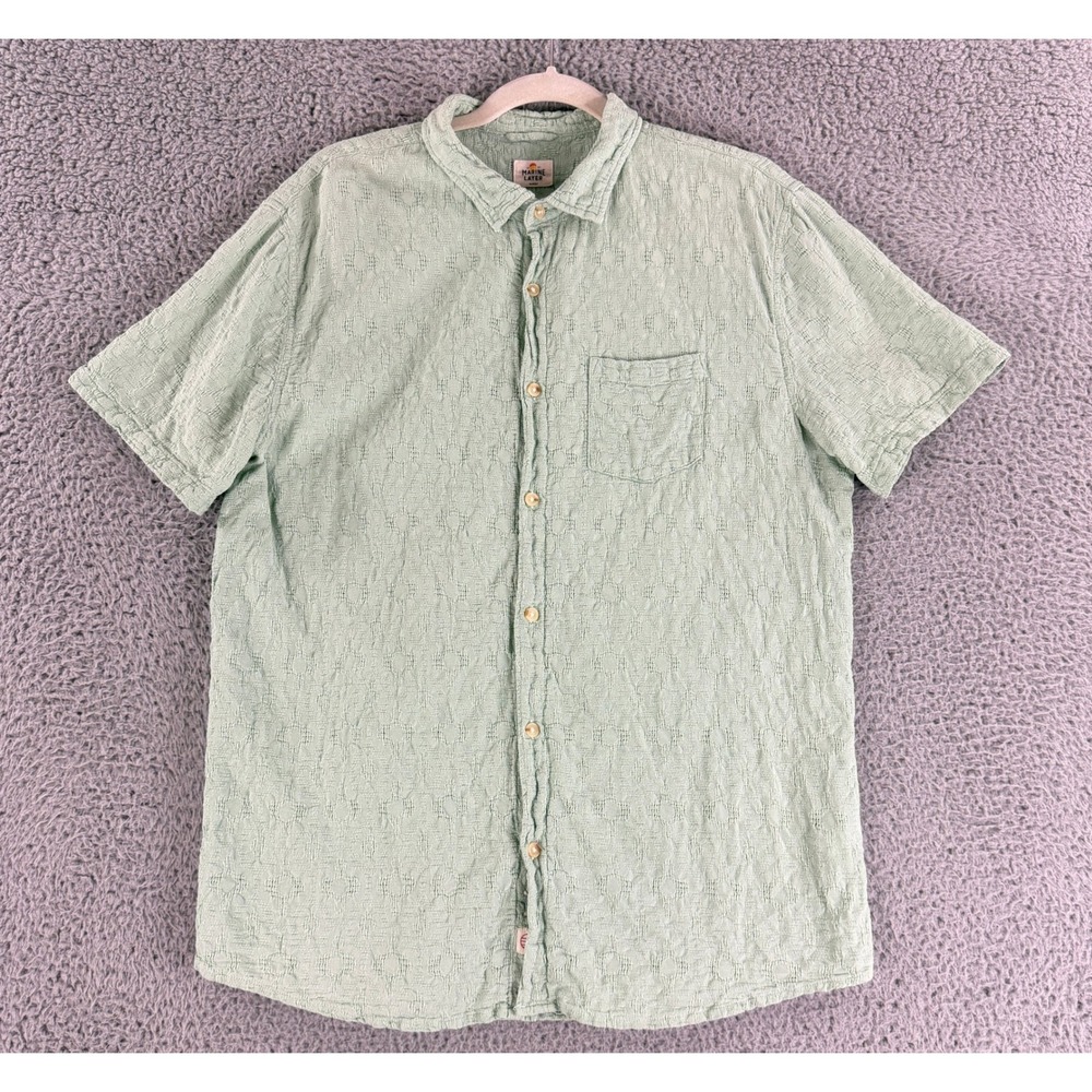 Marine Layer Button‎ Down Shirt Mens L Mint Green Textured Short Sleeve Cotton